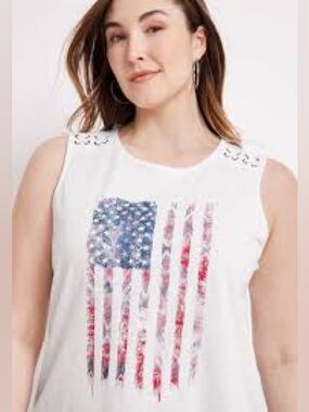 Maurices White Sleeveless Tank with Distressed American Flag